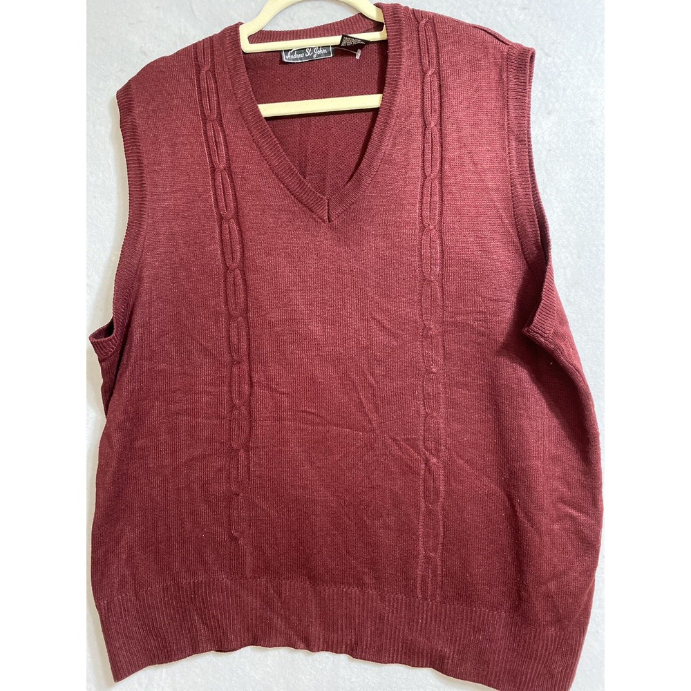 Andrew St John Men's Maroon Vintage Sweater Cardigan Vest Sz‎ XL